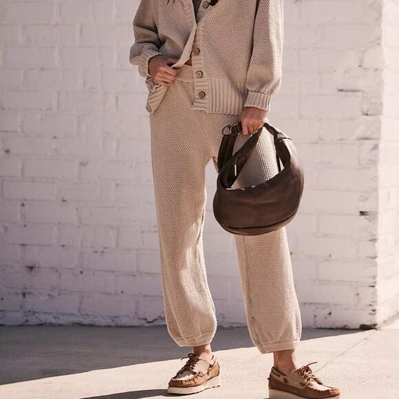 Free People Cardi Joggers Size S Peyote Beige Knit Lounge Pants - Picture 2 of 13